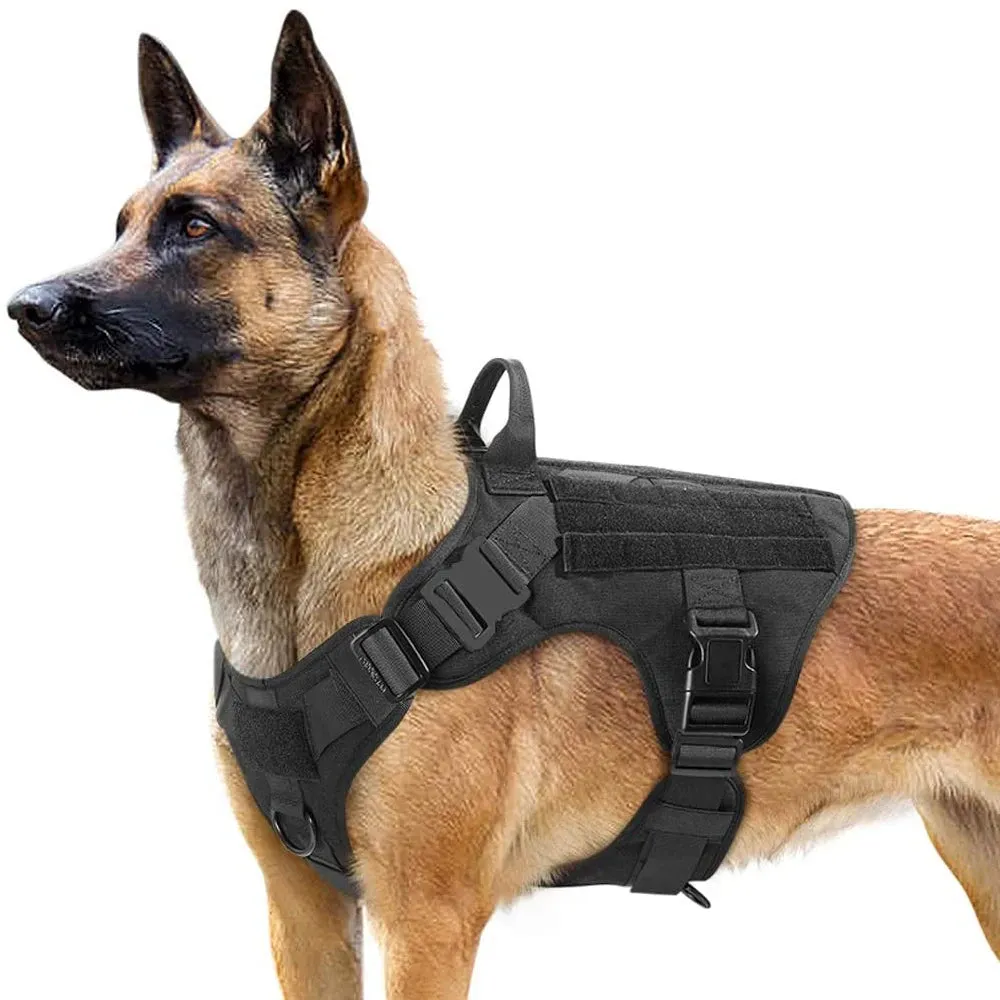 Large Dog Harness Collar Leash Molle Pouches Pet