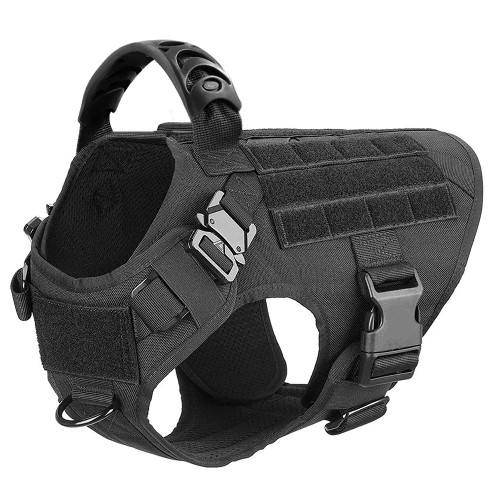 Large Dog Harness Collar Leash Molle Pouches Pet