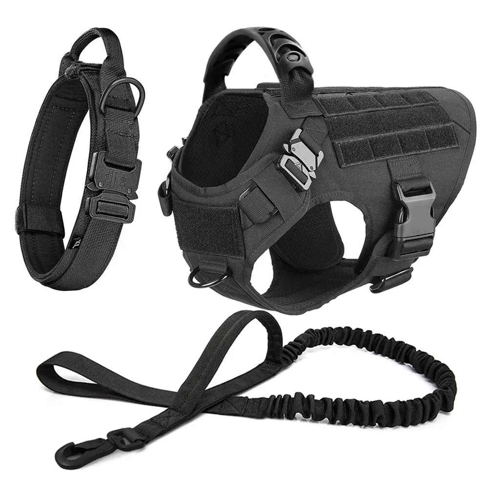 Large Dog Harness Collar Leash Molle Pouches Pet