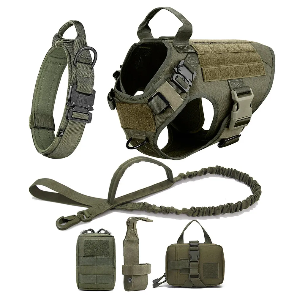 Large Dog Harness Collar Leash Molle Pouches Pet