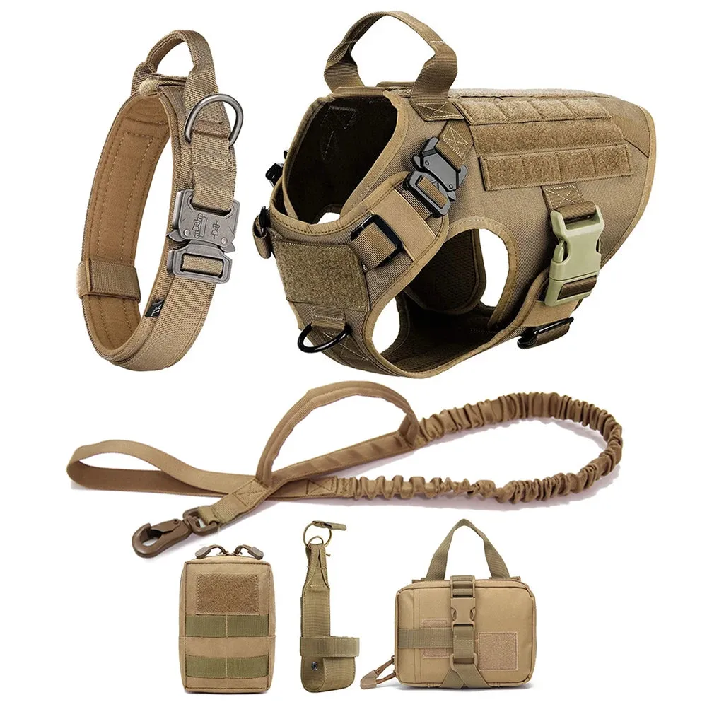 Large Dog Harness Collar Leash Molle Pouches Pet