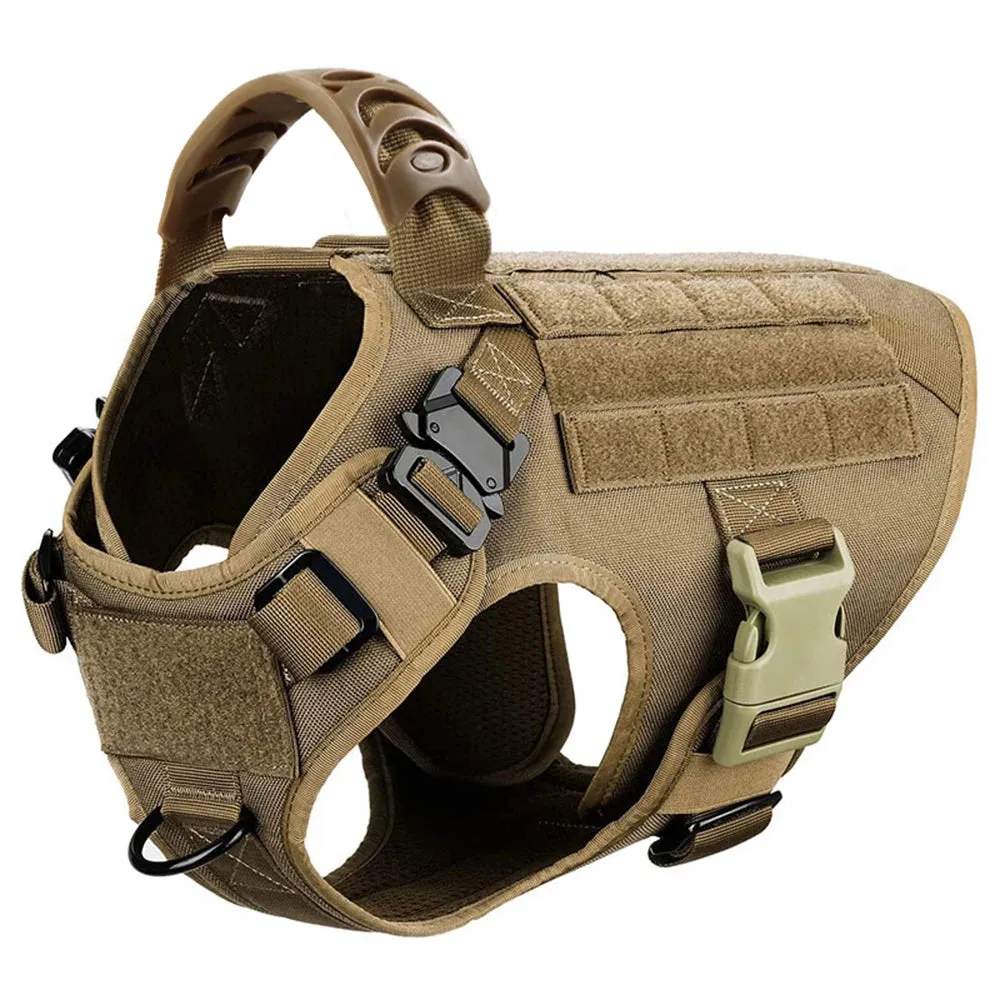 Large Dog Harness Collar Leash Molle Pouches Pet