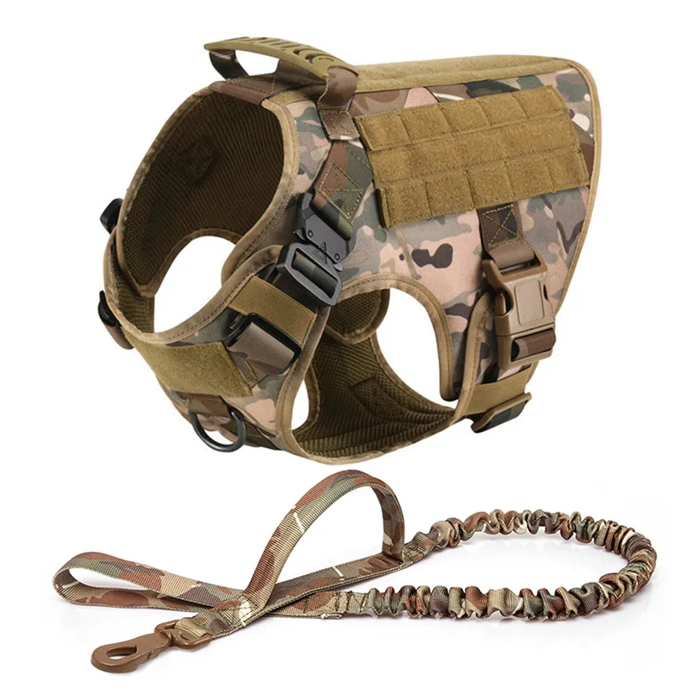 Large Dog Harness Collar Leash Molle Pouches Pet
