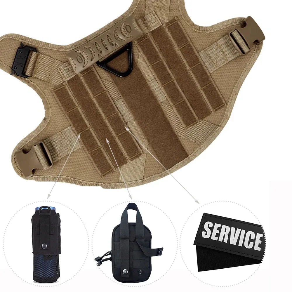 Large Dog Harness Collar Leash Molle Pouches Pet