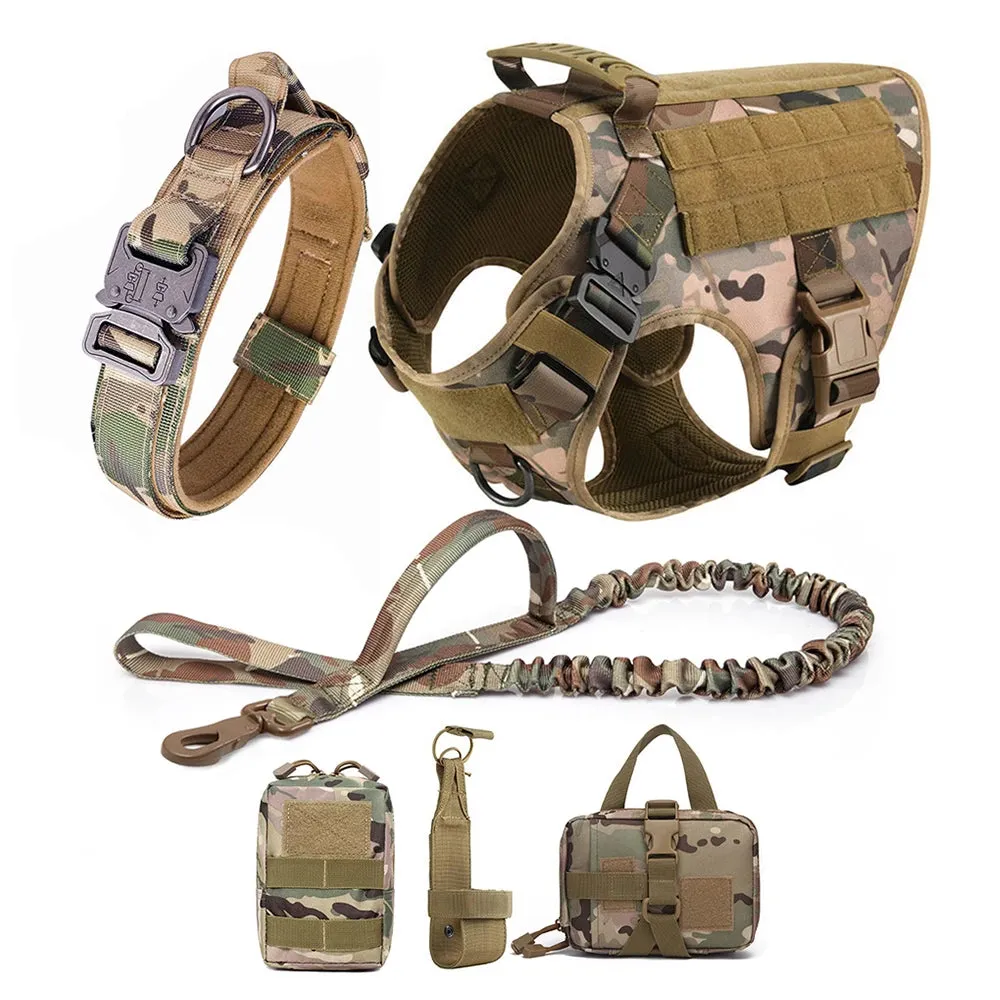 Large Dog Harness Collar Leash Molle Pouches Pet