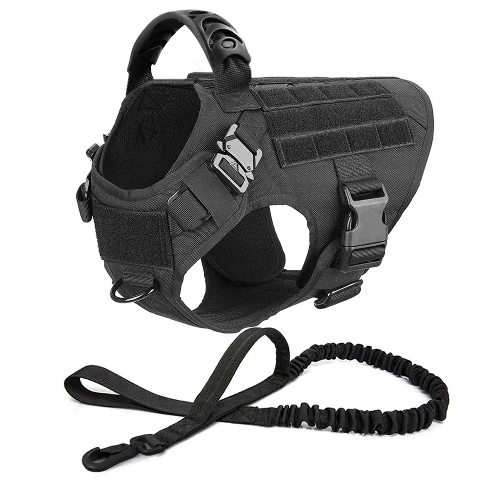 Large Dog Harness Collar Leash Molle Pouches Pet