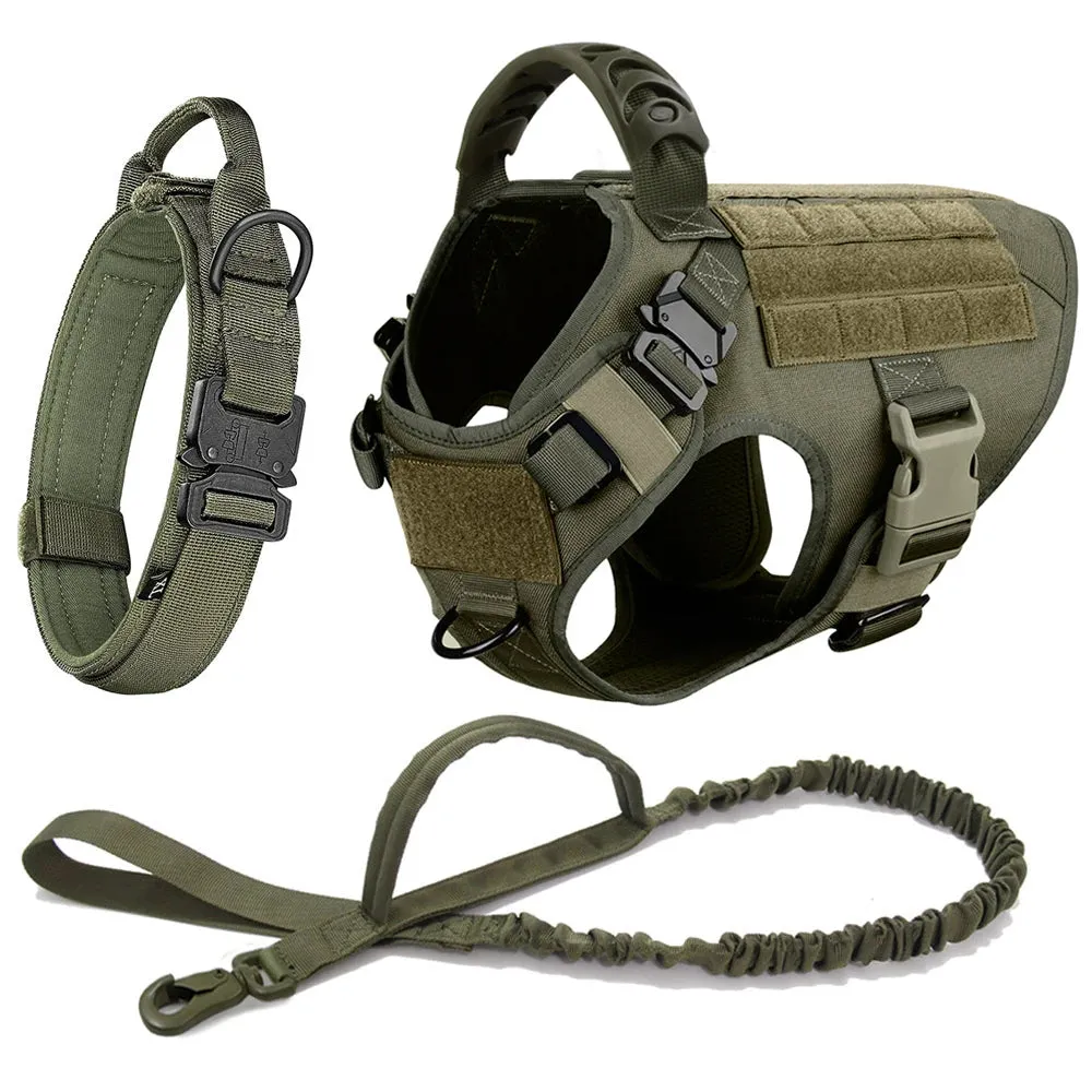 Large Dog Harness Collar Leash Molle Pouches Pet