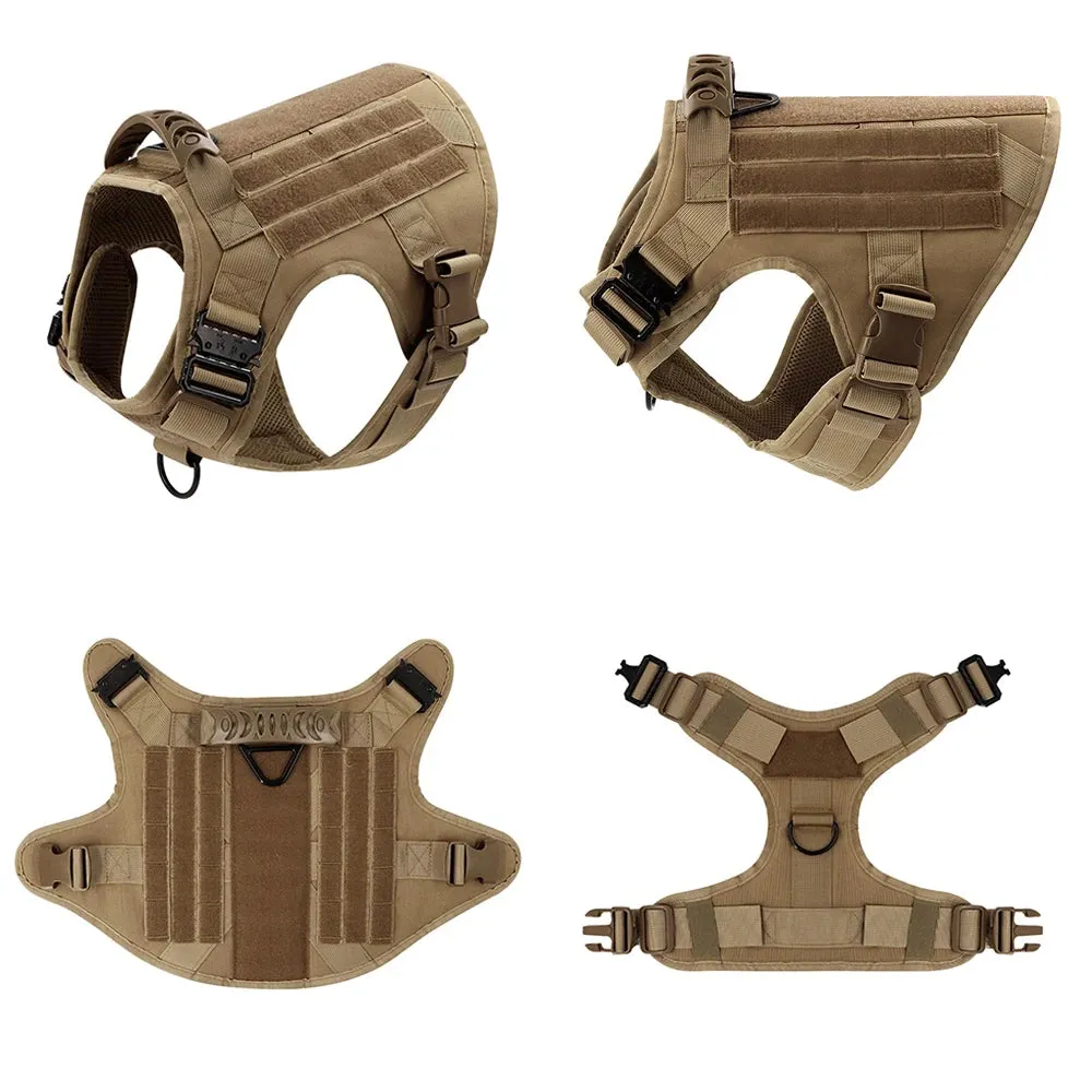Large Dog Harness Collar Leash Molle Pouches Pet