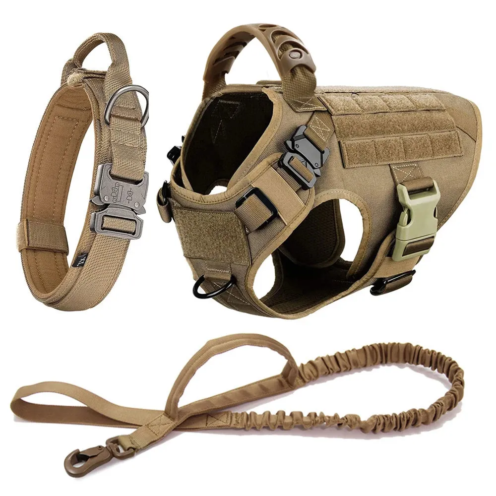 Large Dog Harness Collar Leash Molle Pouches Pet