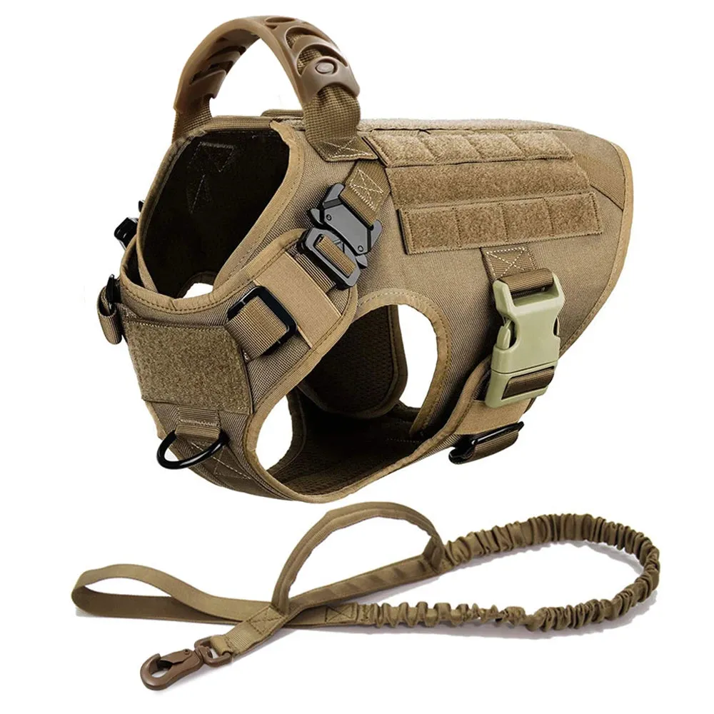 Large Dog Harness Collar Leash Molle Pouches Pet