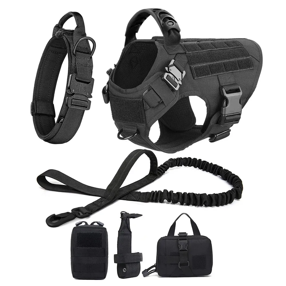 Large Dog Harness Collar Leash Molle Pouches Pet