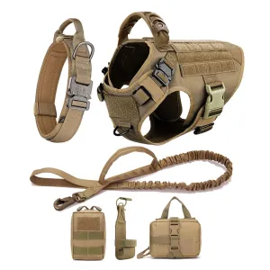 Large Dog Harness Collar Leash Molle Pouches Pet