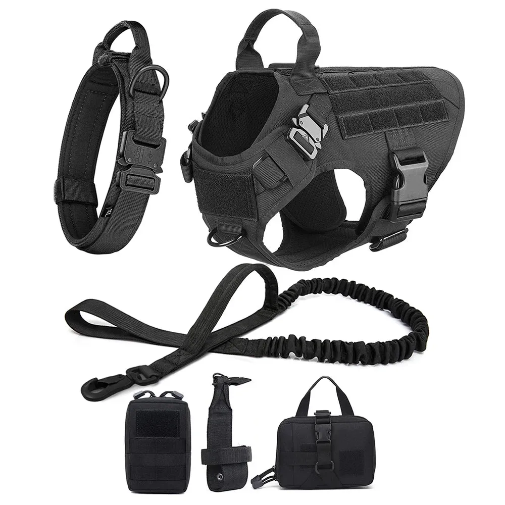 Large Dog Harness Collar Leash Molle Pouches Pet