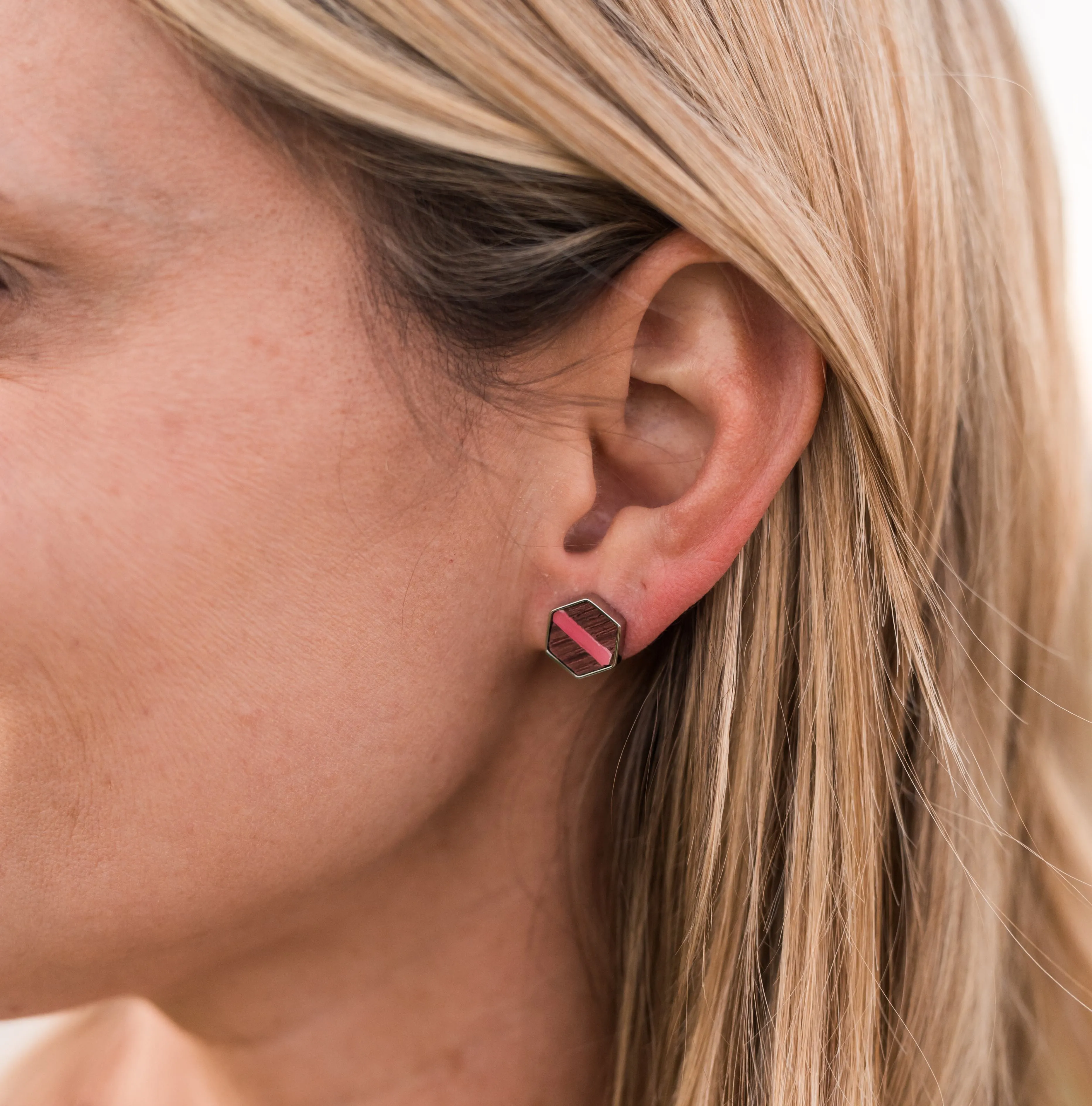 Lucite Barrel Earrings - Pink and Aqua