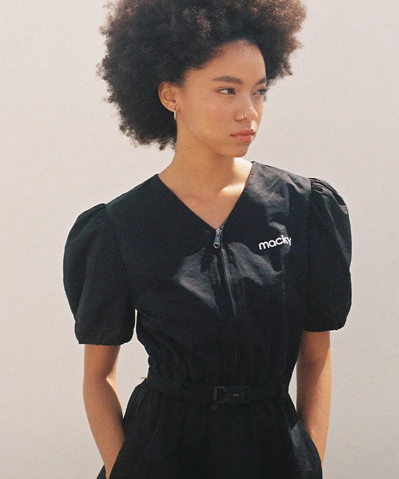 MACKY Golf: Balloon V-belt Dress - Black