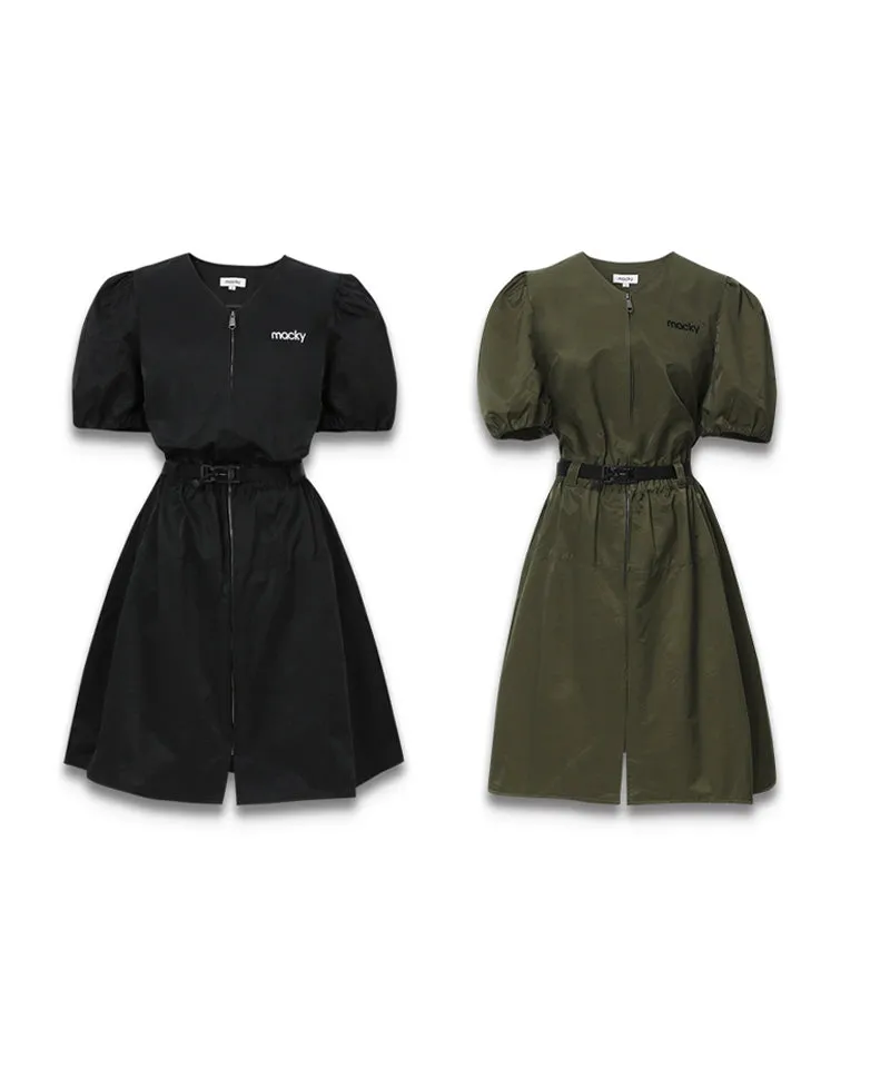 MACKY Golf: Balloon V-belt Dress - Black