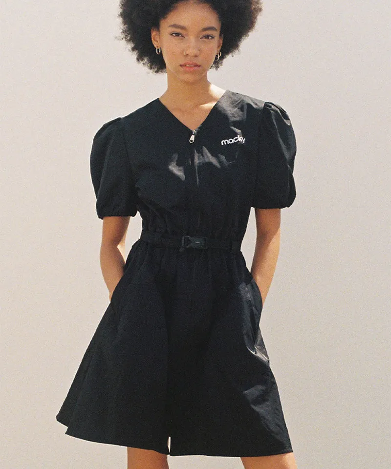 MACKY Golf: Balloon V-belt Dress - Black