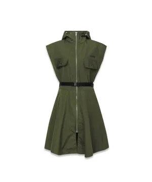 MACKY Golf: Hooded Zip-Up Belt Dress - Khaki