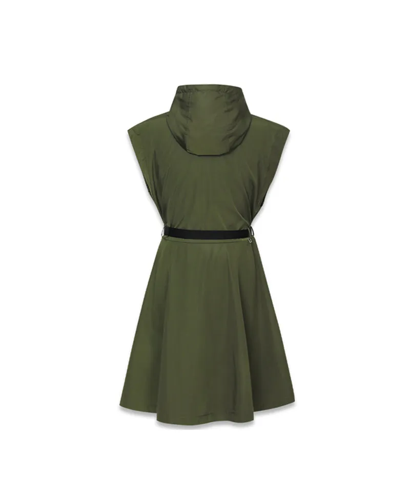 MACKY Golf: Hooded Zip-Up Belt Dress - Khaki