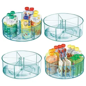 mDesign Plastic Divided Lazy Susan Turntable Storage Container for Kitchen Cabinet, Pantry, Refrigerator, Countertop, BPA Free, Food Safe, Spinning Organizer for Kids/Toddlers - 4 Pack - Sea Blue