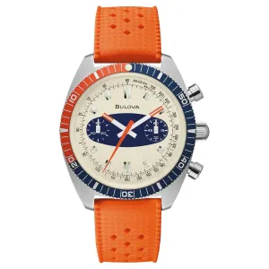 Men's Bulova Archive Series Chronograph A Surfboard Orange Silicone Strap Watch 98A254