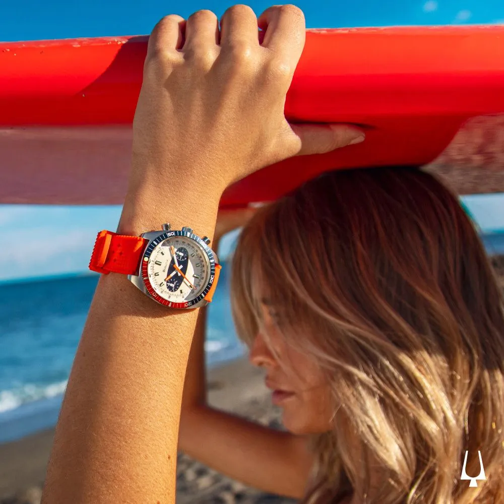 Men's Bulova Archive Series Chronograph A Surfboard Orange Silicone Strap Watch 98A254