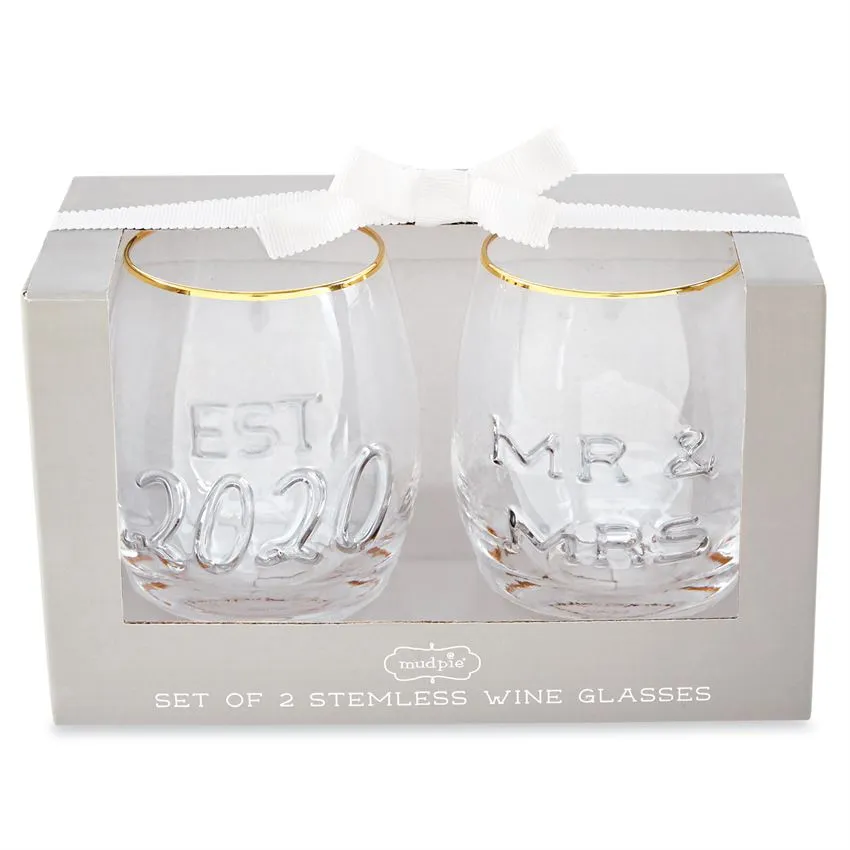 Mr. & Mrs. 2020 Embossed Wine Glasses