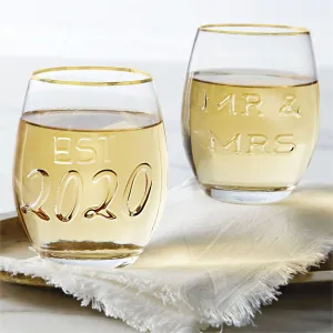 Mr. & Mrs. 2020 Embossed Wine Glasses