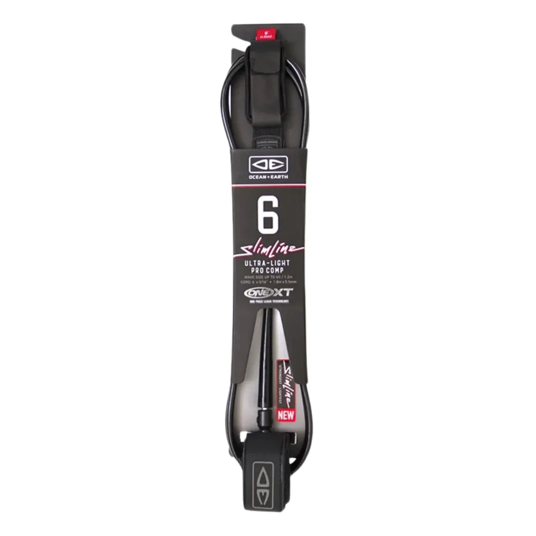 Ocean And Earth 6Ft Slimline Ultra-Light Pro Comp One XT Surfboard Leash - Black