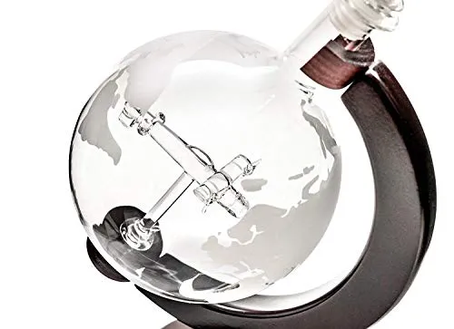 Plane Liquor Decanter 50oz Set with Wooden Stand, 2 Globe Glasses and Bar Funnel