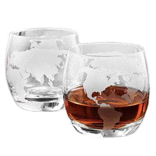 Plane Liquor Decanter 50oz Set with Wooden Stand, 2 Globe Glasses and Bar Funnel