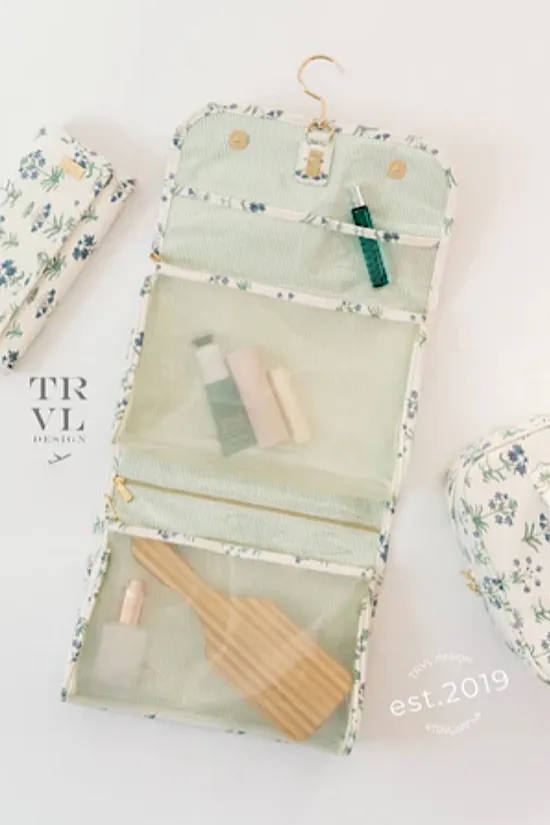 Provence Hanging Toiletry Bag with Green Pinstripe Liner