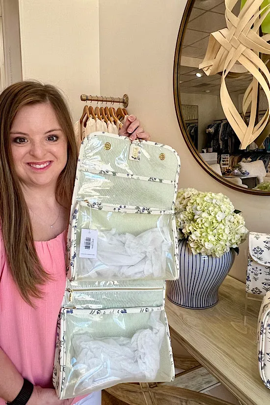 Provence Hanging Toiletry Bag with Green Pinstripe Liner