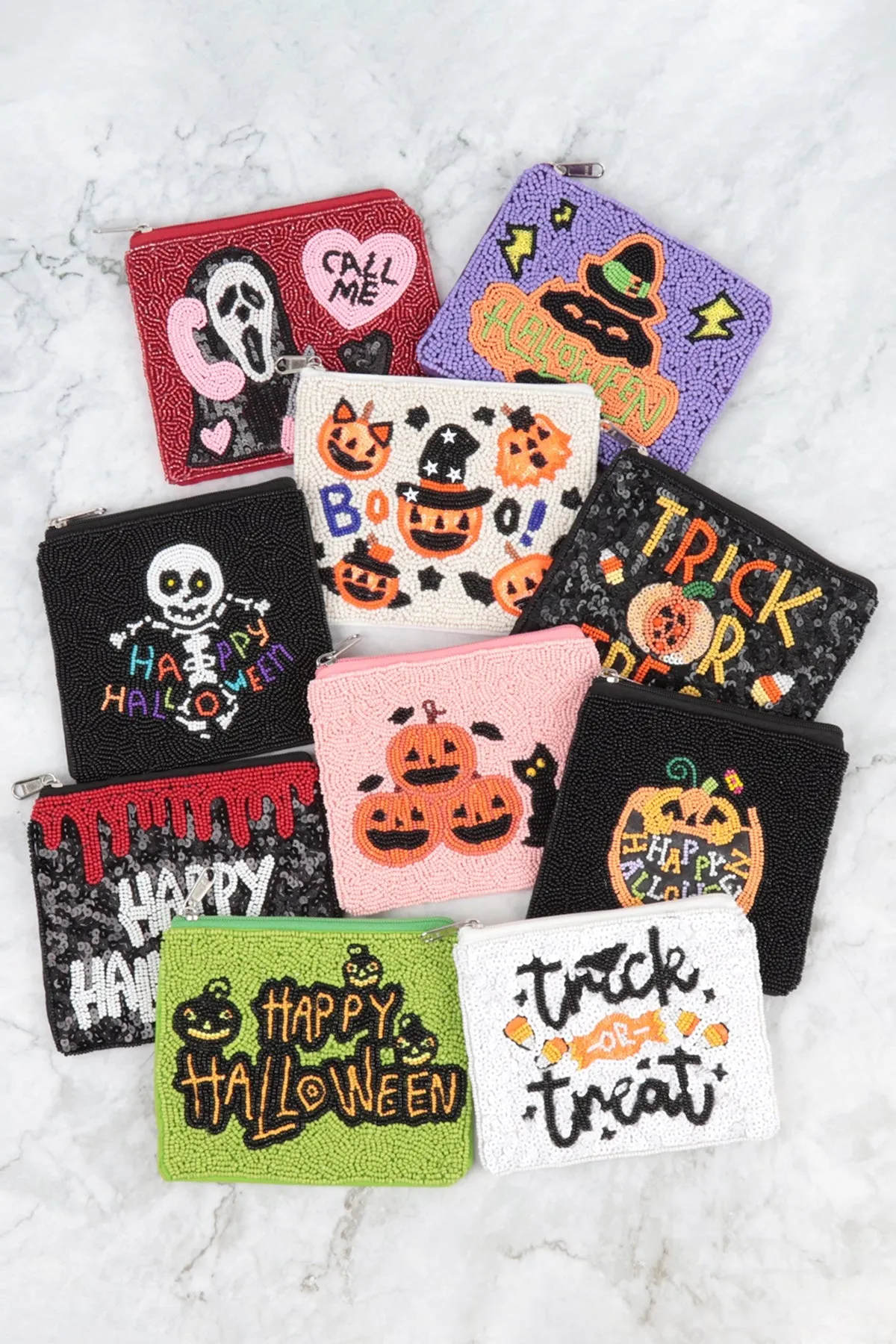 PUMPKIN HAPPY HALLOWEEN SEED BEADS COIN POUCH