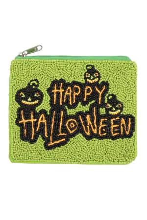 PUMPKIN HAPPY HALLOWEEN SEED BEADS COIN POUCH