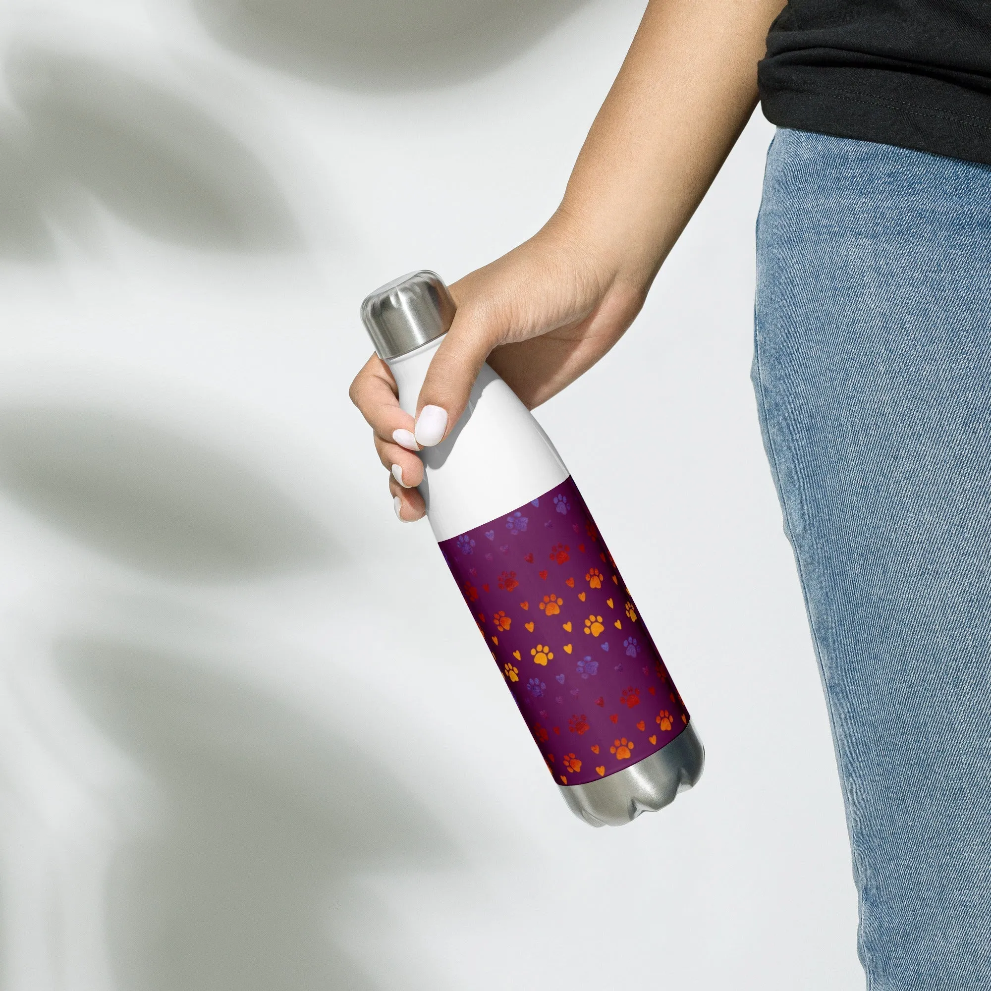 Purple Paw Prints Water Bottle