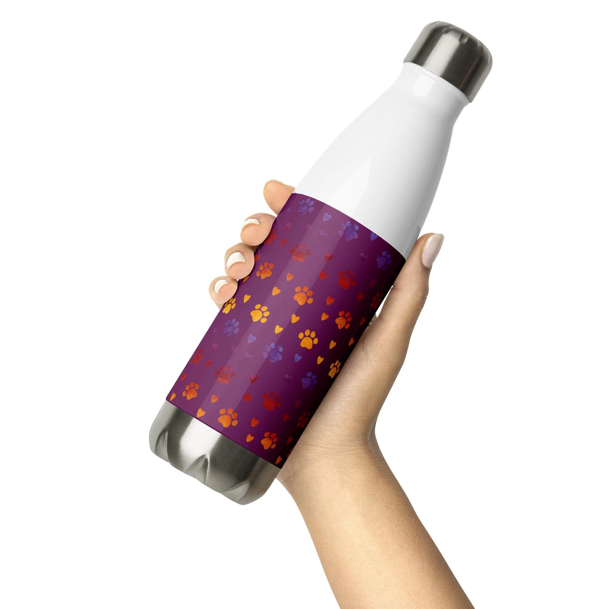 Purple Paw Prints Water Bottle