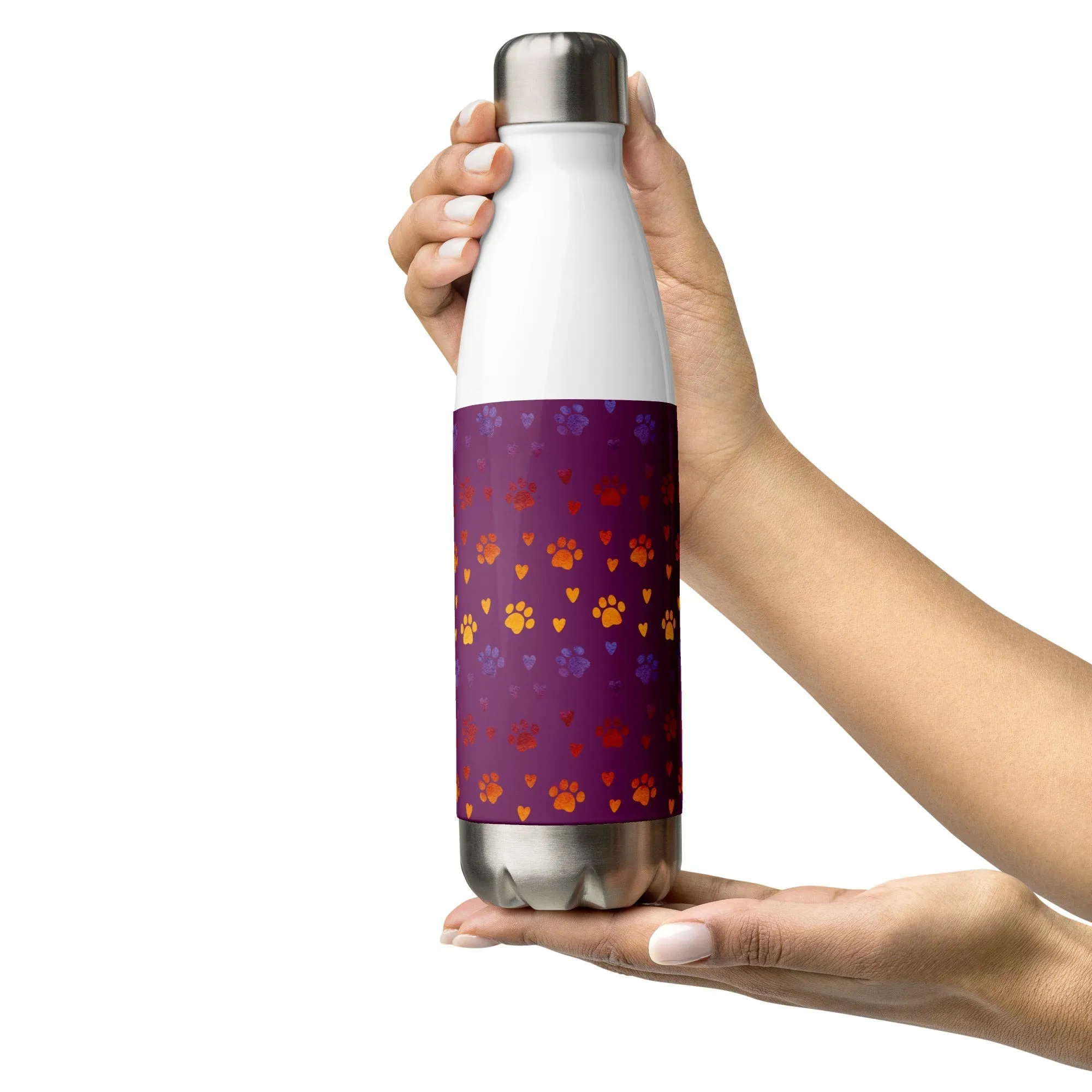 Purple Paw Prints Water Bottle
