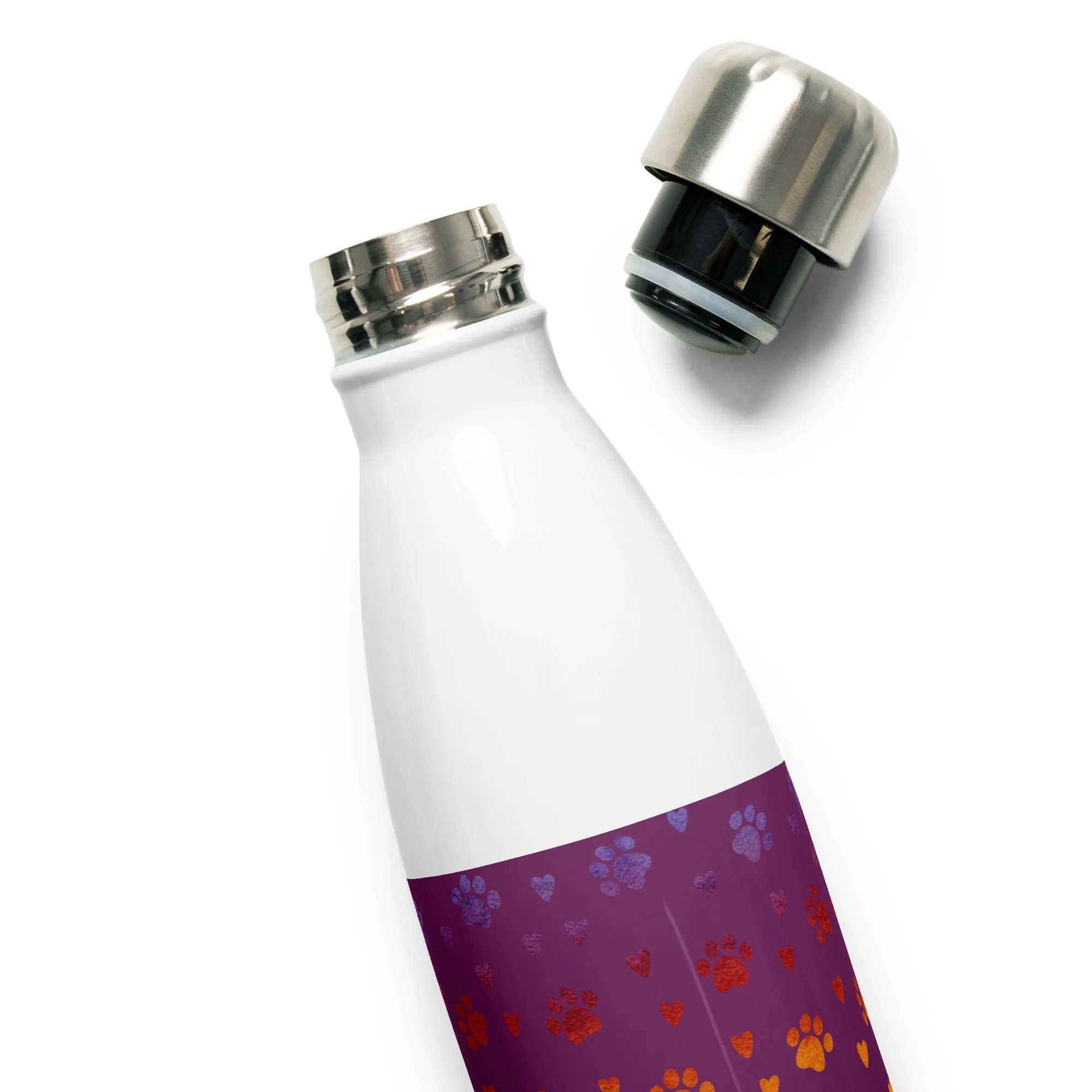 Purple Paw Prints Water Bottle