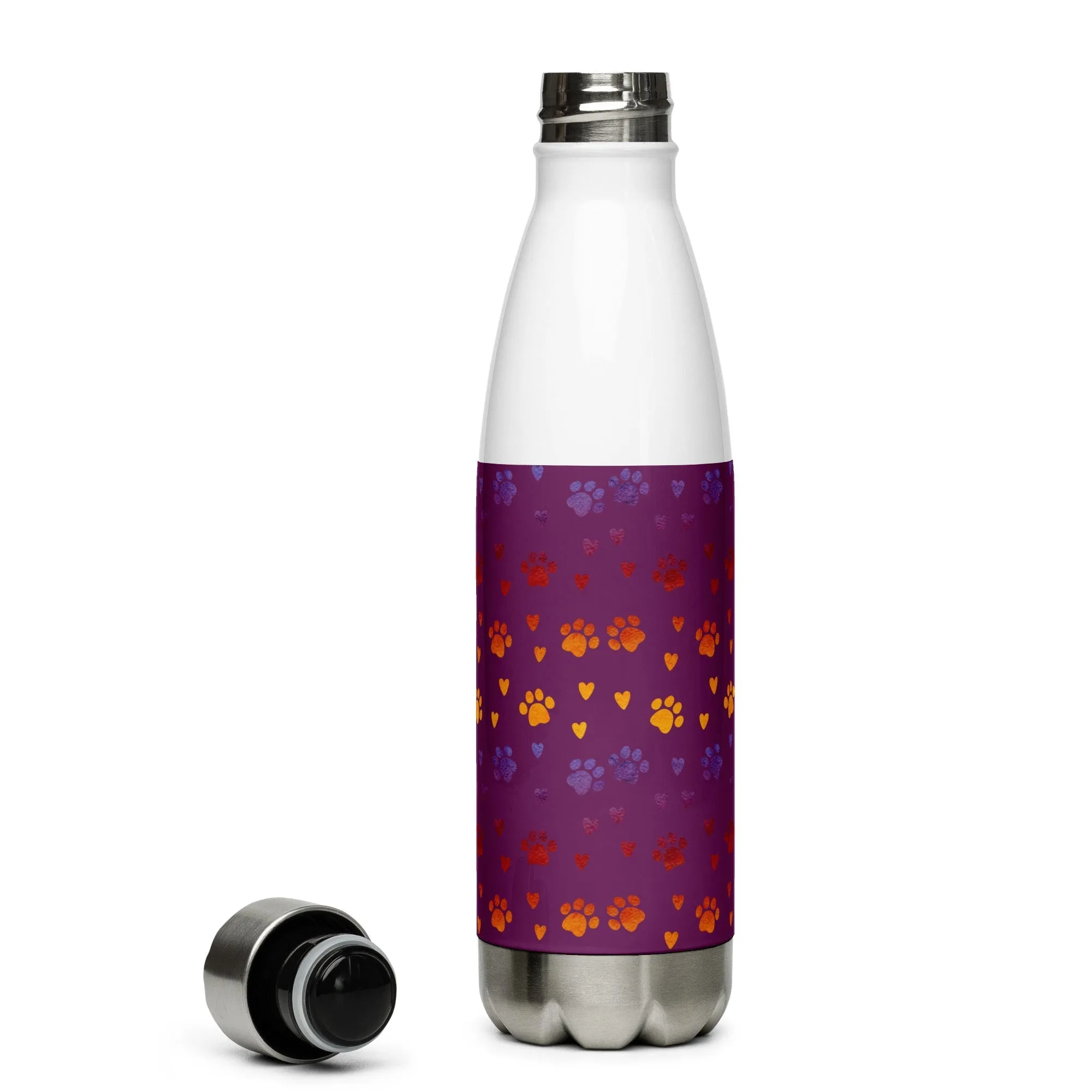 Purple Paw Prints Water Bottle