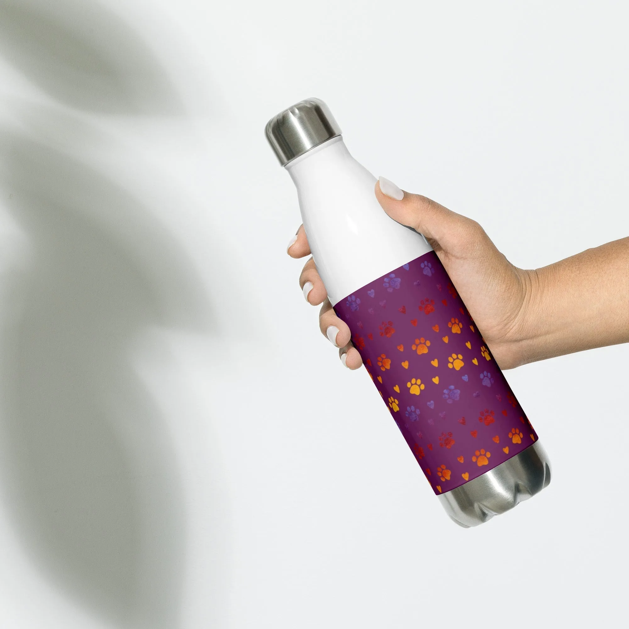Purple Paw Prints Water Bottle