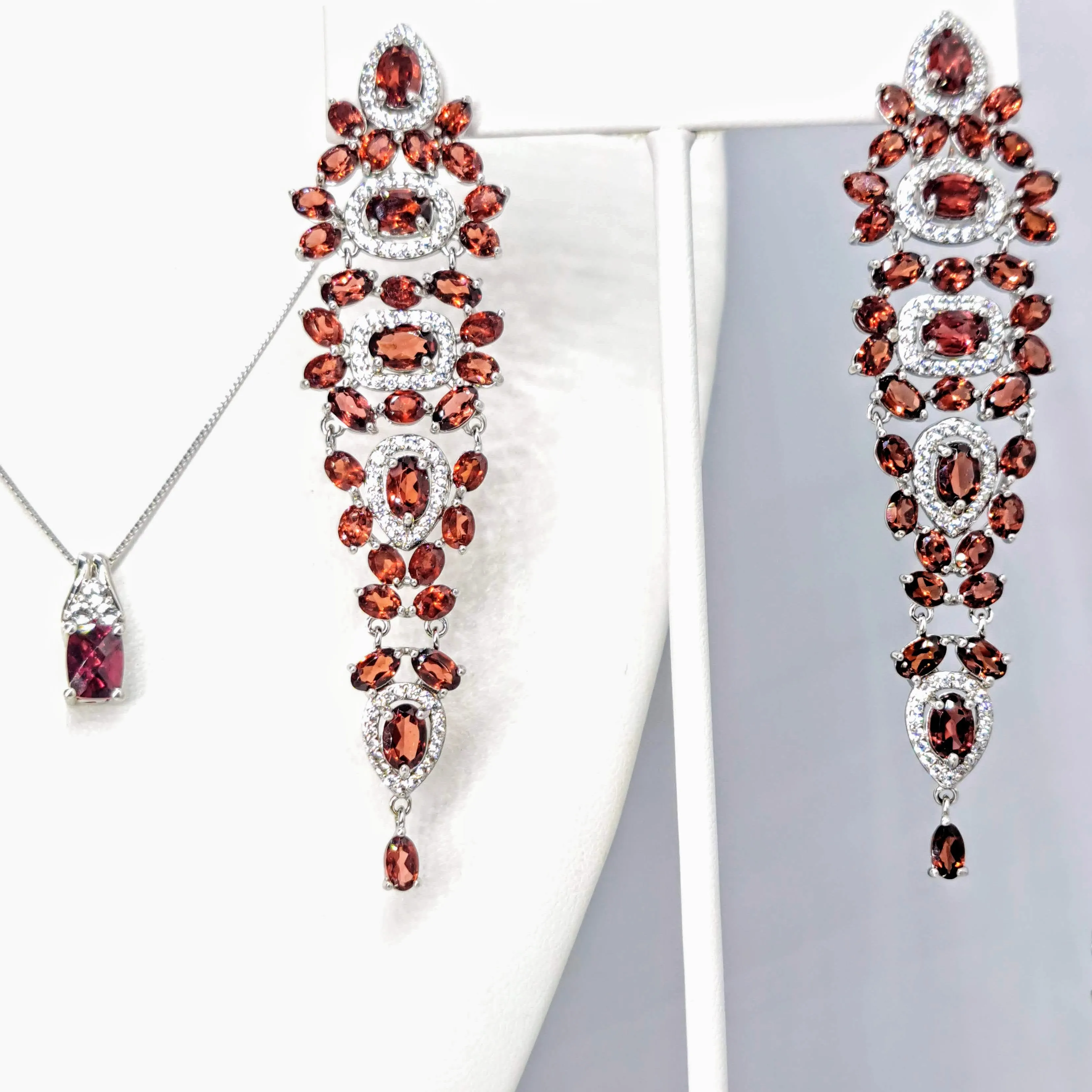 "Que' Syrah, Syrah!" 3.25" Earrings - Garnet, Zircon Stone, Anti-tarnish Sterling