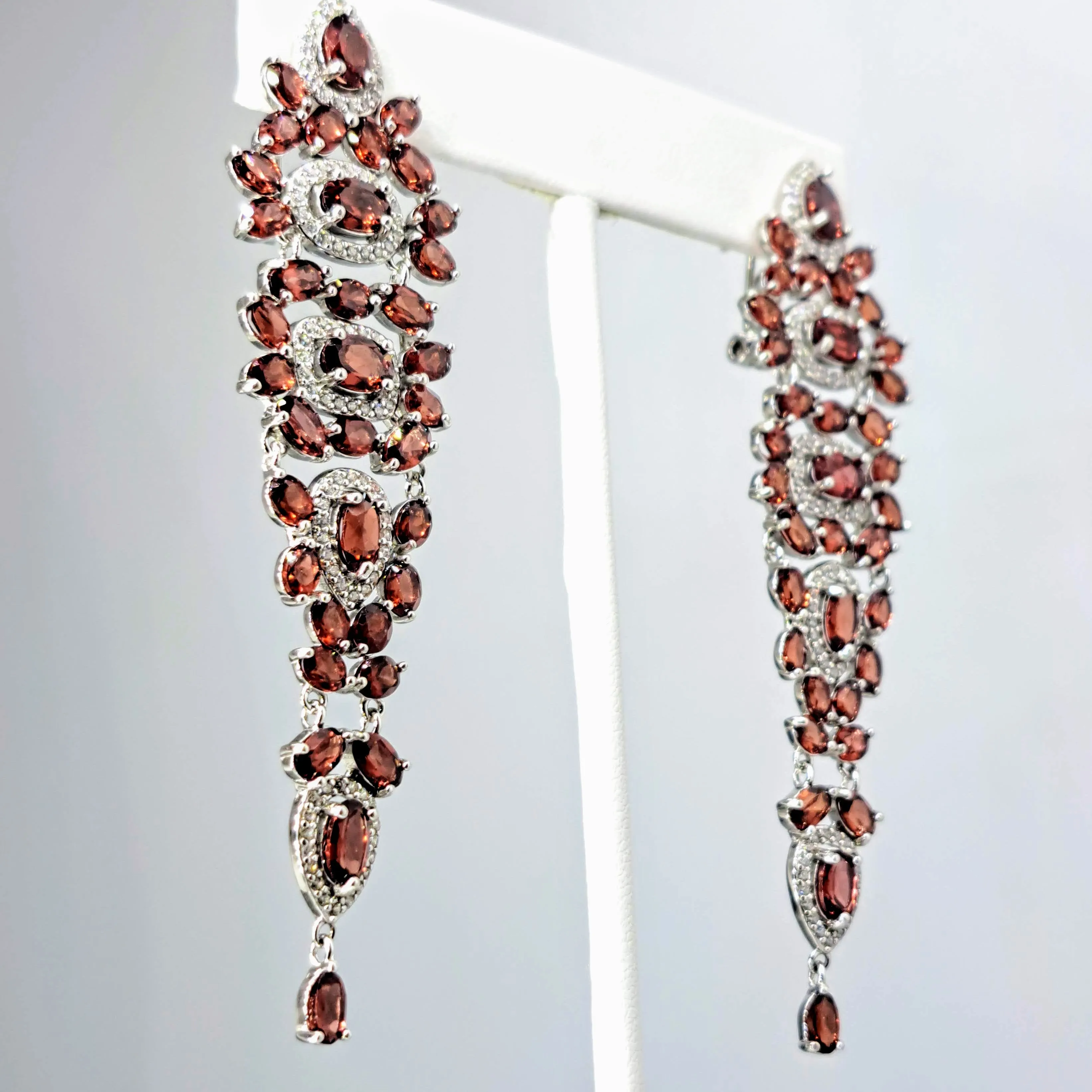 "Que' Syrah, Syrah!" 3.25" Earrings - Garnet, Zircon Stone, Anti-tarnish Sterling