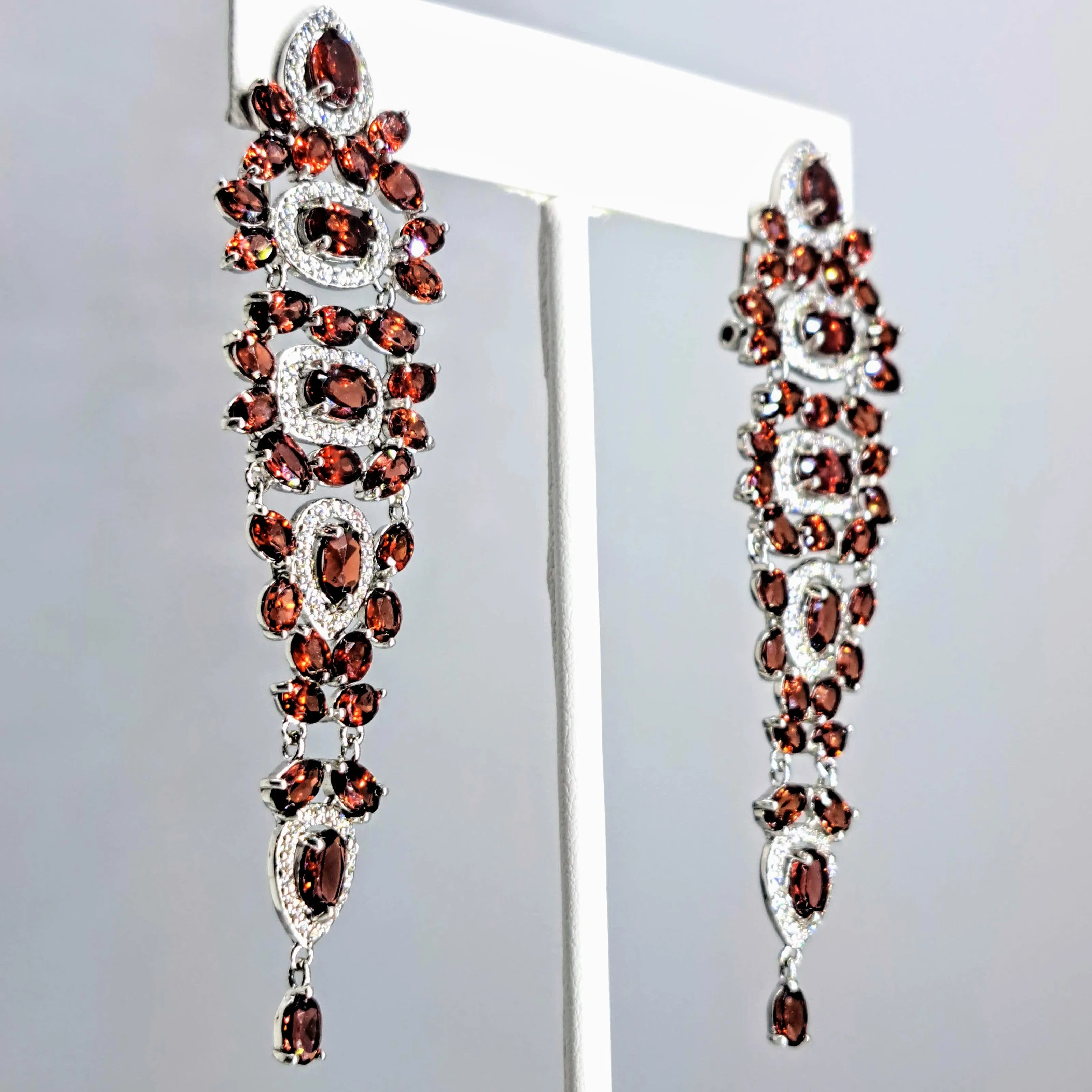 "Que' Syrah, Syrah!" 3.25" Earrings - Garnet, Zircon Stone, Anti-tarnish Sterling