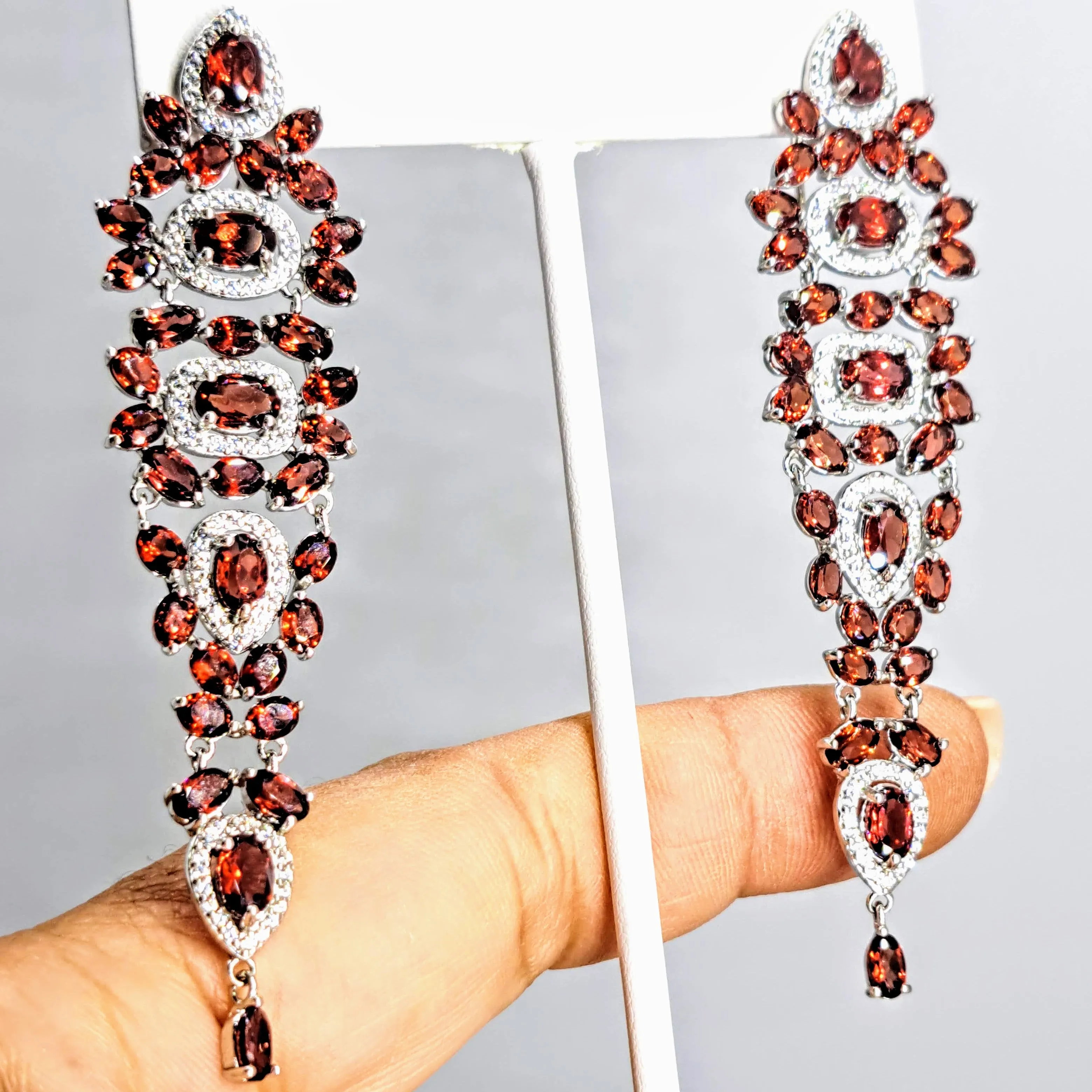 "Que' Syrah, Syrah!" 3.25" Earrings - Garnet, Zircon Stone, Anti-tarnish Sterling
