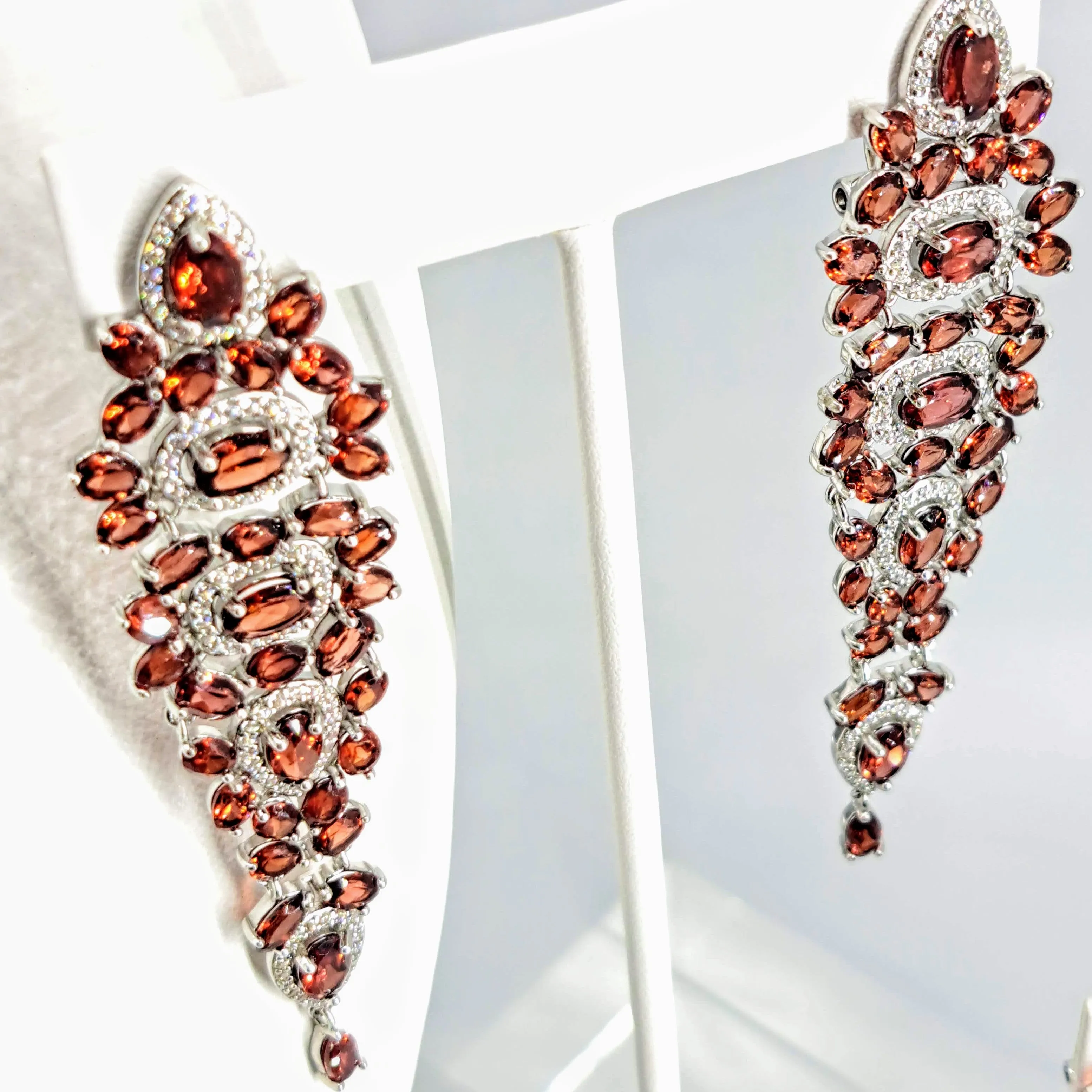 "Que' Syrah, Syrah!" 3.25" Earrings - Garnet, Zircon Stone, Anti-tarnish Sterling