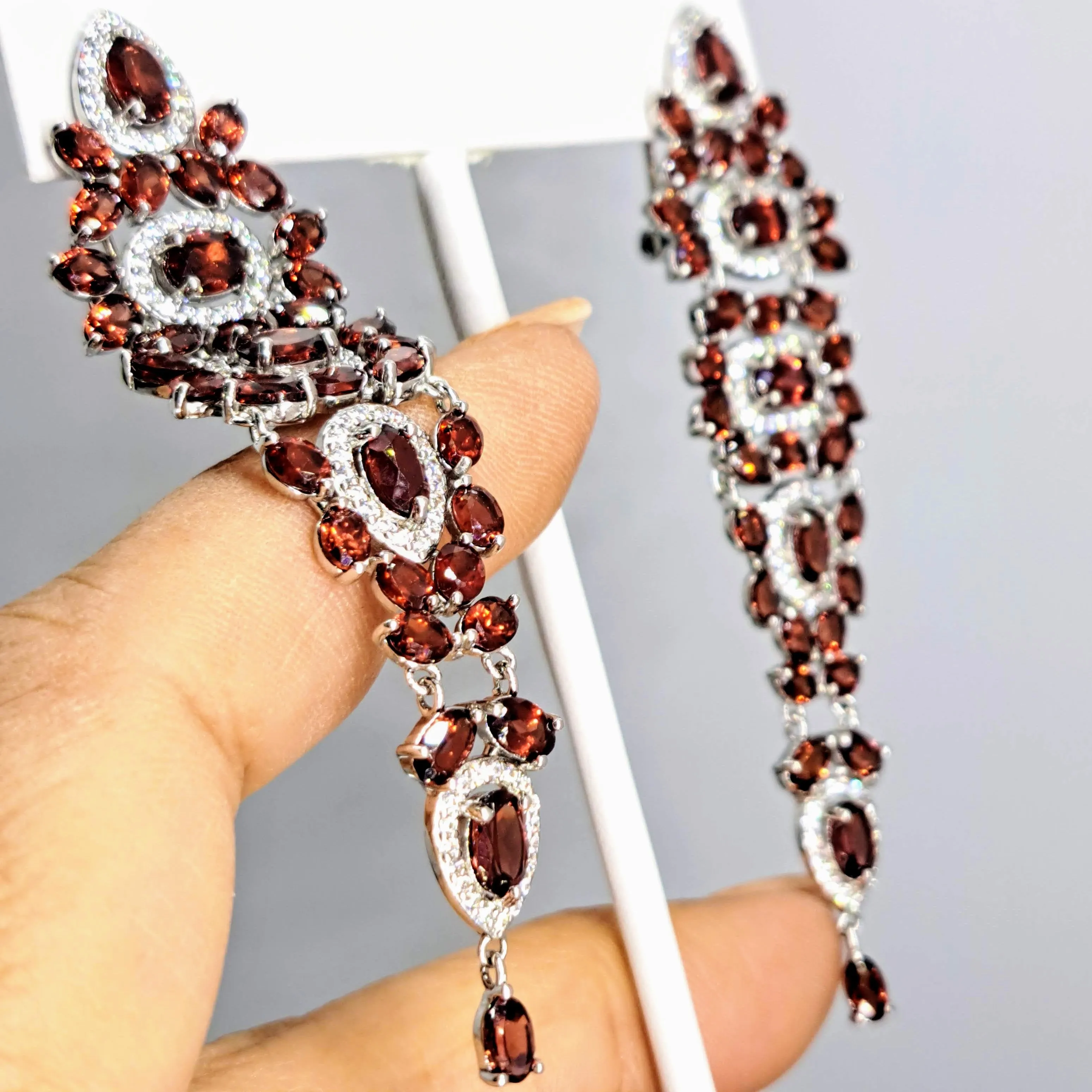 "Que' Syrah, Syrah!" 3.25" Earrings - Garnet, Zircon Stone, Anti-tarnish Sterling