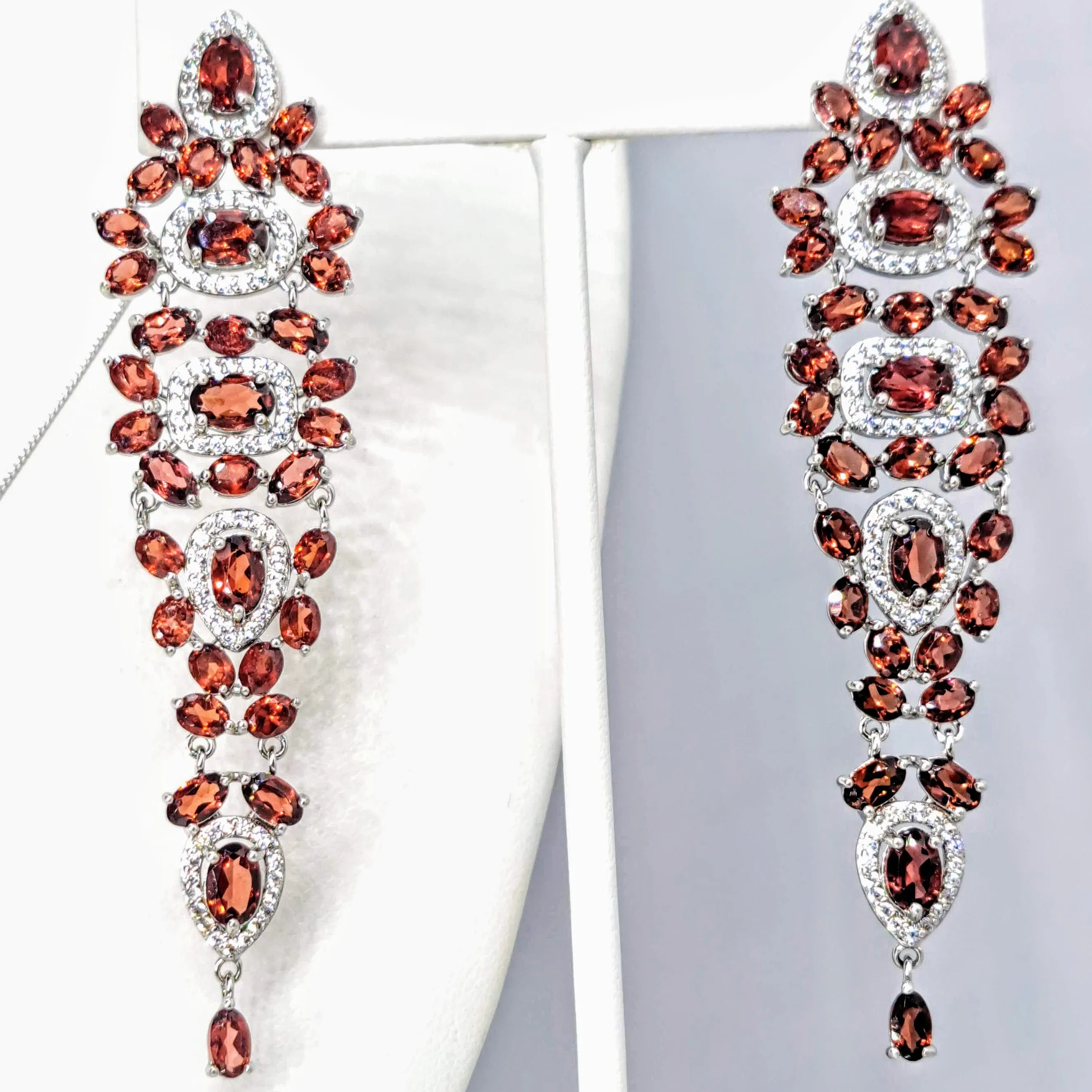 "Que' Syrah, Syrah!" 3.25" Earrings - Garnet, Zircon Stone, Anti-tarnish Sterling