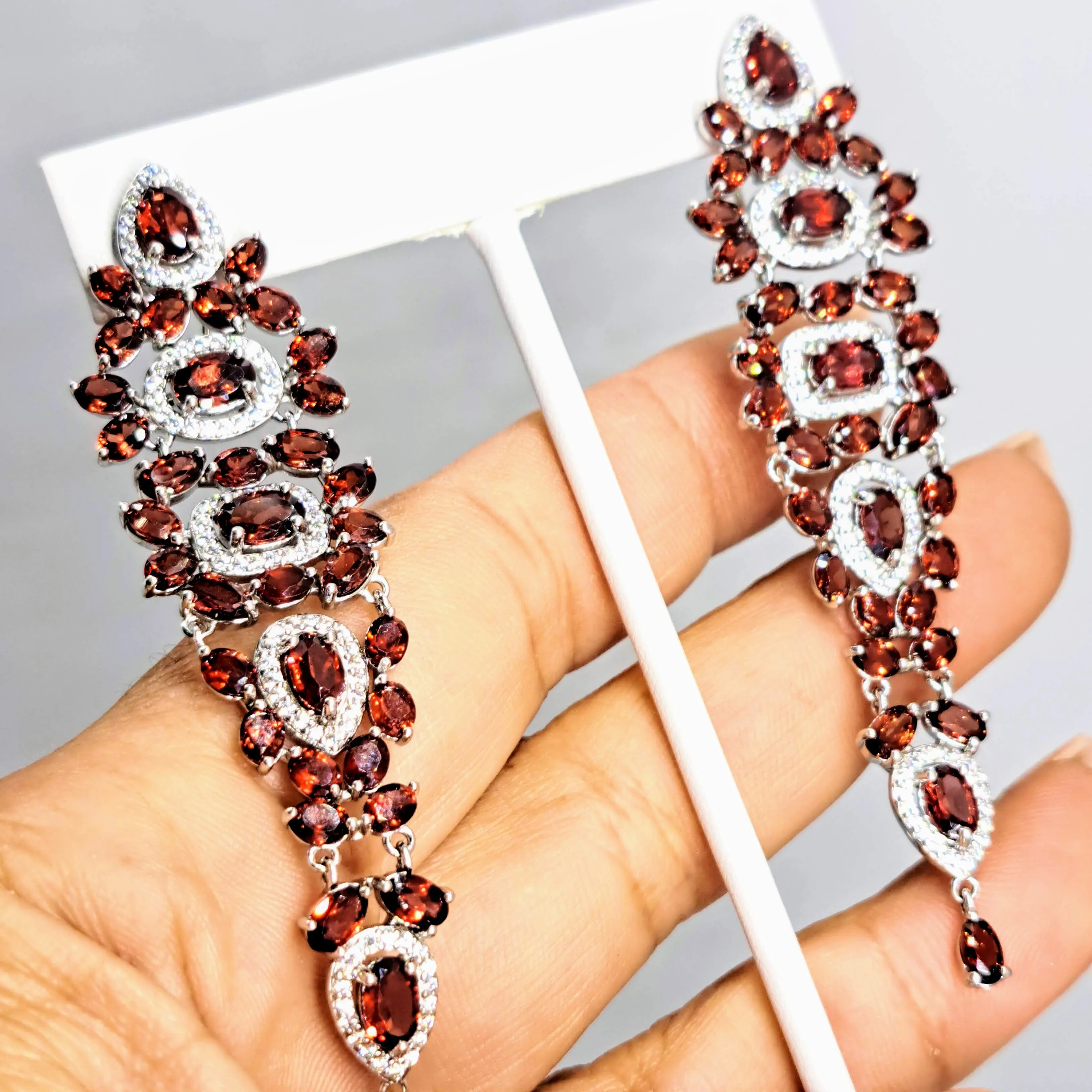 "Que' Syrah, Syrah!" 3.25" Earrings - Garnet, Zircon Stone, Anti-tarnish Sterling