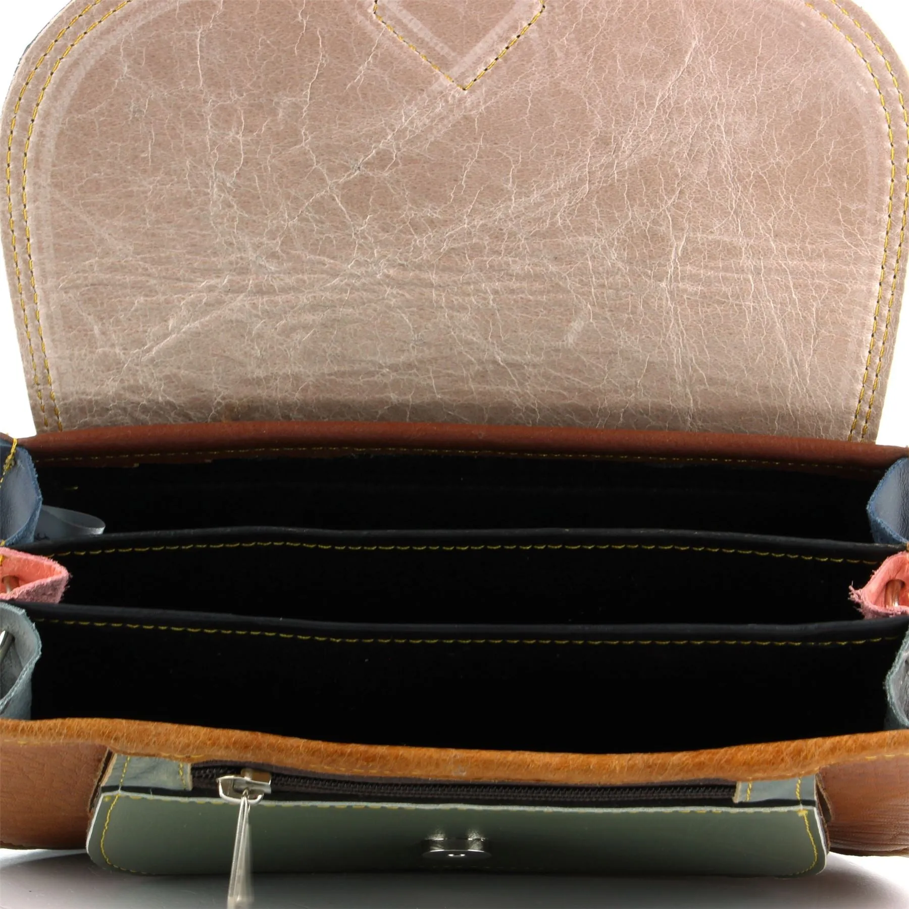 Real Leather Colourful Messenger Shoulder Bag - Green Mix